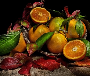 Pomarańcze, Liście, Kolorowe, Koszyk