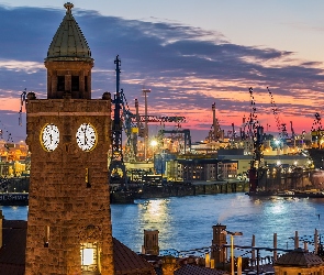 Niemcy, St. Pauli, Dzielnica, Hamburg, Wieża, Dźwigi, Zegarowa, Stacja kolejowa, Port, Landungsbrucken