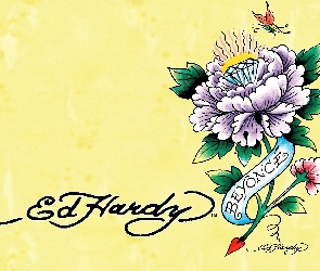 Ed Hardy, beyonce, kwiat, motyl, rysunek