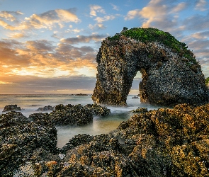 Nowa Południowa Walia, Zachód słońca, Atrakcja turystyczna, Australia, Morze, Skały, Horse Head Rock