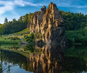 Jezioro, Drzewa, Skała