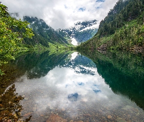 Odbicie, Jezioro Goat Lake, Góry, Stany Zjednoczone, Park Narodowy Północnych Gór Kaskadowych, Kamienie, Stan Waszyngton, Drzewa