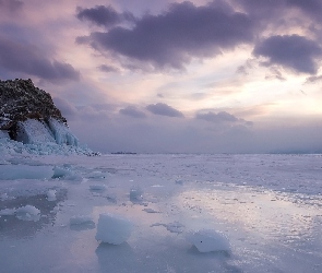 Lód, Skały, Zima, Morze