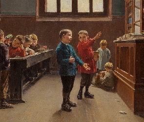 Klasa, Szkoła, Obraz, Malarstwo, Charles-Bertrand dEntraygues, Dzieci