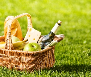 Banan, Wino, Wiklinowy, Pieczywo, Jabłko, Piknik, Koszyk