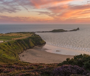 Walia, Wioska Pitton, Morze, Wybrzeże, Wrzosy, Plaża Rhossili