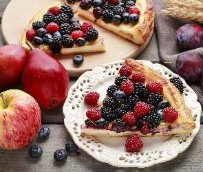 Owoce, Śliwki, Jeżyny, Ciasto, Gruszki, Maliny, Jabłko