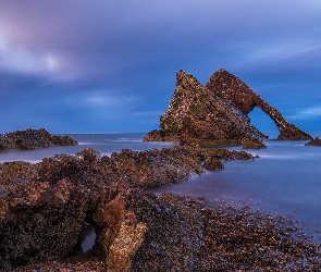 Skalna, Punkt widokowy, Formacja, Morze, Portknockie, Skały, Szkocja, Bow Fiddle Rock