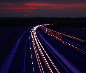 Droga, Światła, Noc, Autostrada