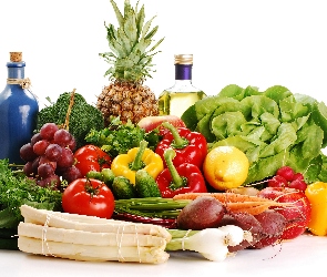 Warzywa, Papryki, Butelki, Pomidory, Owoce, Sałata