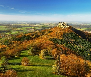 Badenia-Wirtembergia, Wzgórze, Zamek Hohenzollern, Niemcy, Jesień, Góra Hohenzollern, Drzewa