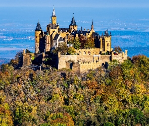 Góra Hohenzollern, Zamek Hohenzollern, Niemcy, Wzgórze, Badenia-Wirtembergia, Drzewa