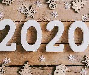 Cyfry, Nowy Rok, Deski, Śnieżynki, Świąteczne, Ozdoby, 2020