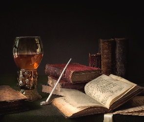 Świeczka, Książki, Kieliszek, Wino