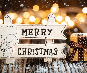 Tabliczka, Prezent, Merry Christmas, Napis, Świąteczna