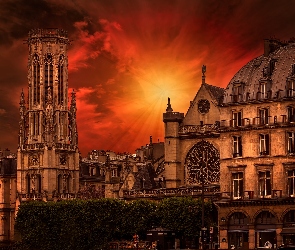 Francja, Zachód słońca, Kościół św. Germana z Auxerre, Paryż