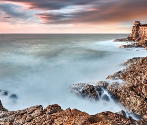 Castello del Boccale, Zamek Boccale, Włochy, Skały, Livorno, Toskania, Morze