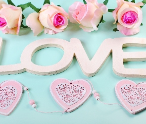 Napis, Serduszka, Miłość, Love, Róże