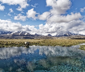 Pamir, Góry, Tadżykistan, Kamienie, Śnieg, Chmury, Jezioro Ak Balyk