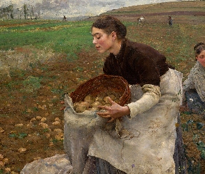 Ziemniaki, Kosz, Wykopki, Worek, Jules Bastien-Lepage, Obraz, Dwie, Kobiety, Malarstwo, Pole