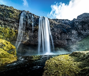 Islandia, Roślinność, Skały, Wodospad Seljalandsfoss