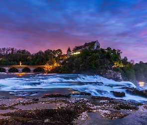 Kanton Szafuza, Neuhausen am Rheinfall, Most, Szwajcaria, Zamek Laufen, Wodospad Rheinfall, Skała