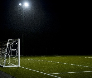 Bramka, Noc, Oświetlenie, Piłka nożna, Boisko