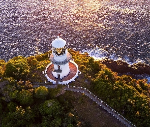 Latarnia morska, Sugarloaf Point Lighthouse, Australia, Morze, Z lotu ptaka, Drzewa