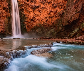 Arizona, Skały, Rzeka Havasu Creek, Stany Zjednoczone, Kanion, Wodospad Havasu Falls, Park Narodowy Wielkiego Kanionu