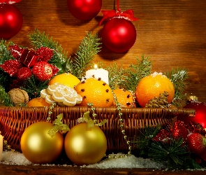 Boże Narodzenie, Pierniki, Świeczki, Pomarańcze, Bombki