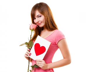 Kobieta, Miłość, Kartka, Serce, Róża