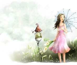 Dziewczyna, Kwiaty, Parasolka