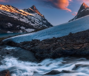 Park Narodowy Jotunheimen, Norwegia, Rzeka, Zima, Góry Jotunheimen