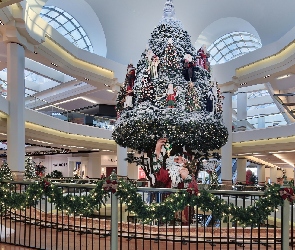 Girlanda, Święty Mikołaj, Dekoracja, Galeria handlowa, Ogrodzenie, Choinka