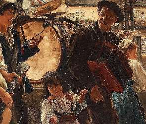 Malarstwo, Akordeon, Dzieci, Bęben, Instrumenty, Mężczyźni, Obraz, Ernst Abraham Josephson, Kobieta
