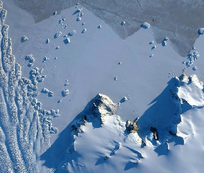 Z lotu ptaka, Skały, Śnieg, Antarktyda, Lodowiec, Matusevich Glacier