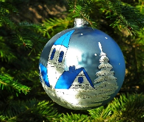 Niebieska, Boże Narodzenie, Zielone, Gałązki, Bombka