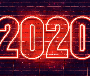 Nowy Rok, Neon, Mur, Cegły, 2020
