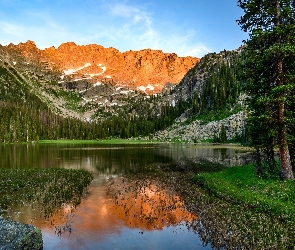Park Narodowy Gór Skalistych, Jezioro, Kolorado, Stany Zjednoczone, Roślinność, Kamienie, Lake Nanita, Drzewa, Góry