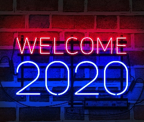 2020, Nowy Rok, Neon, Powitanie