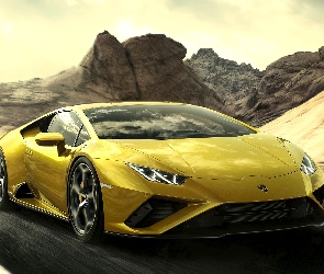 Żółte, RWD, Lamborghini Huracan EVO