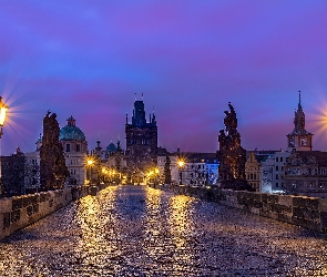 Czechy, Praga, Oświetlenie, Most Karola, Latarnie, Posągi