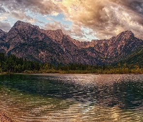 Chmury, Jezioro Almsee, Austria, Góry Alpy
