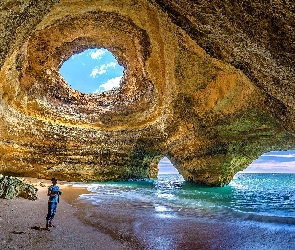 Jaskinia, Grota, Portugalia, Morze, Benagil, Algarve, Skały