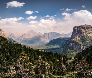 Park Narodowy Glacier, Góry Skaliste, Stany Zjednoczone, Chmury, Montana, Las