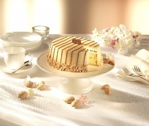 Talerzyki, Filiżanka, Tort, Patera