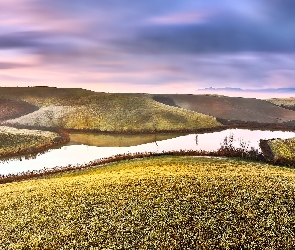 Abruzja, Prowincja Chieti, Wzgórza, Włochy, Villamagna, Wschód słońca, Jezioro