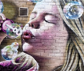 Street art, Bańki, Dziewczynka, Ściana