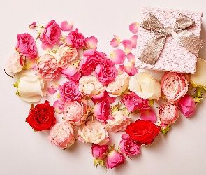 Kwiaty, Walentynki, Prezent, Serce, Róże