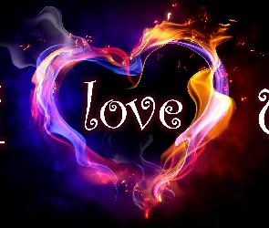 Miłość, Napis, Serce, Ogień